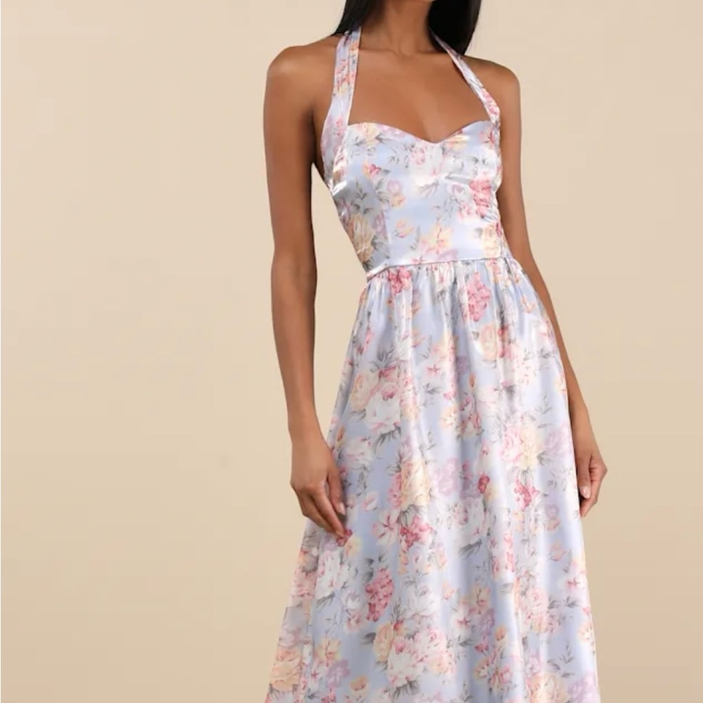 Lulu's Blue Floral Halter Midi Dress